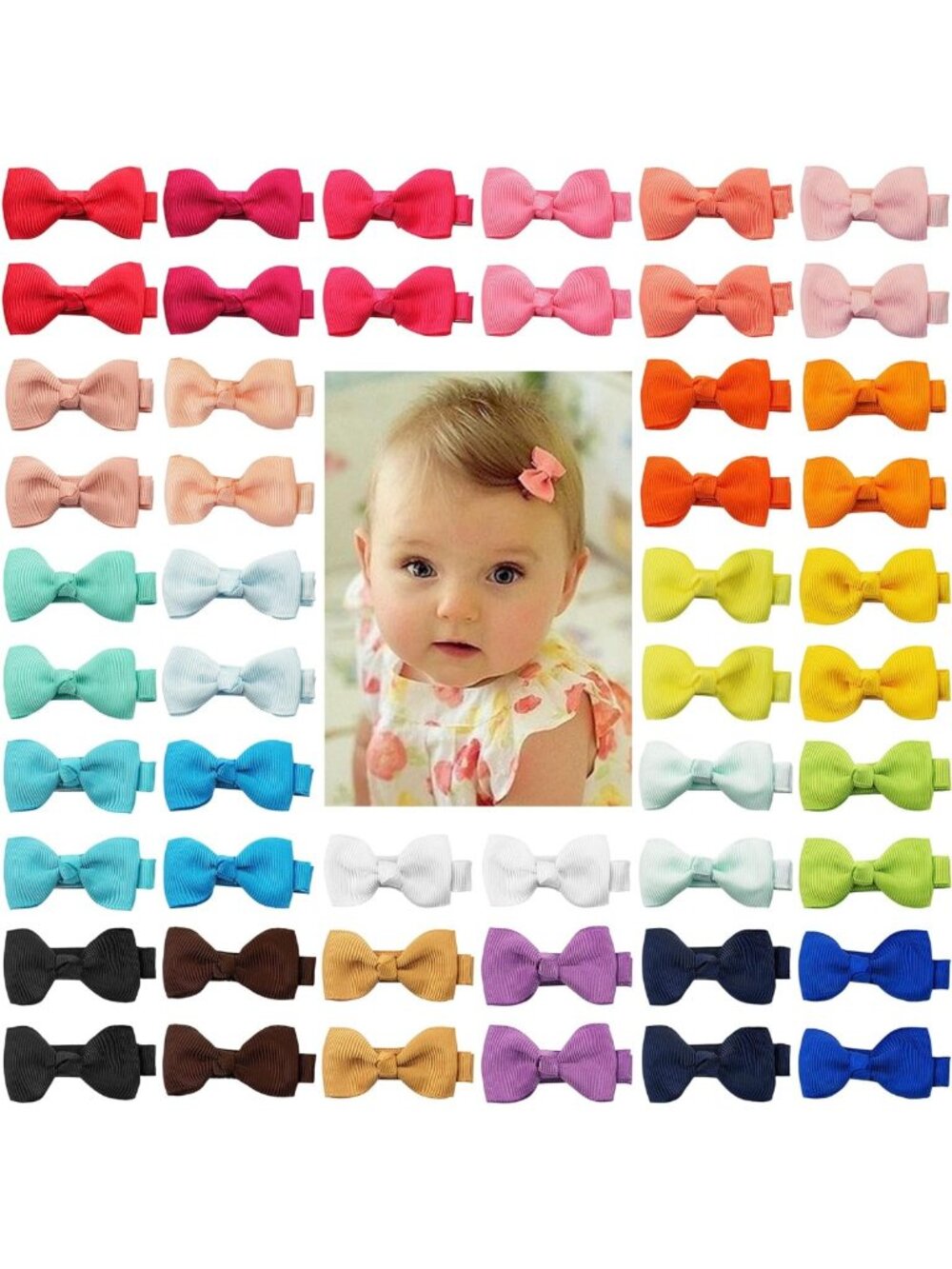 50PCS Baby Hair Clips - Fully Lined 2" Bows for Girls - Cute Hair Accessories